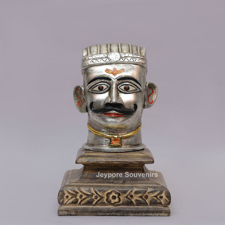 Handcrafted Silver-Plated Brass Shiva Mukhalingam Idol on Wooden Stand