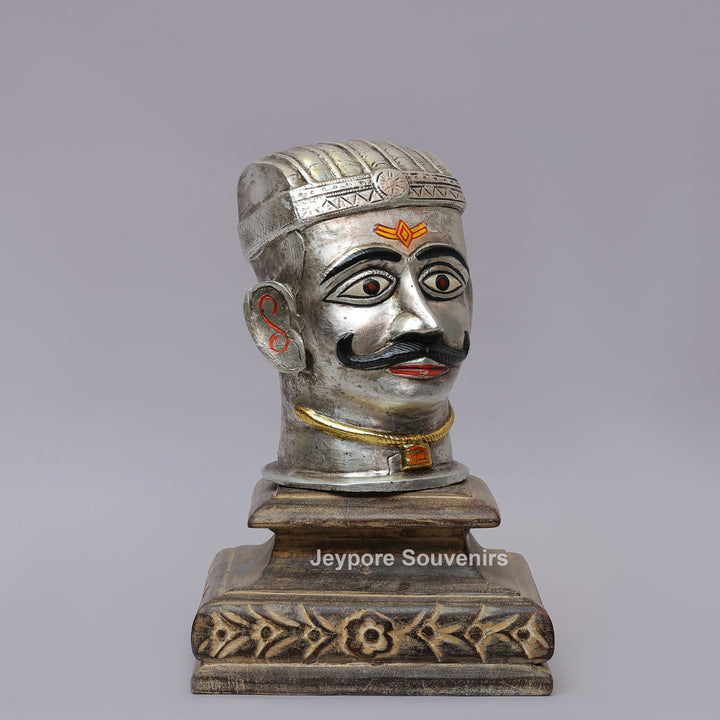 Handcrafted Silver-Plated Brass Shiva Mukhalingam Idol on Wooden Stand