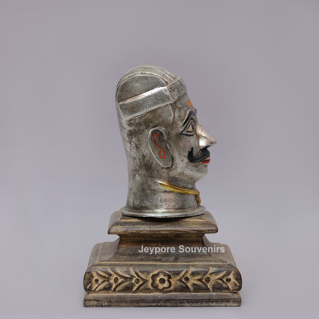 Handcrafted Silver-Plated Brass Shiva Mukhalingam Idol on Wooden Stand