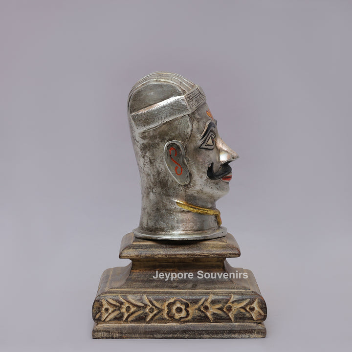 Handcrafted Silver-Plated Brass Shiva Mukhalingam Idol on Wooden Stand