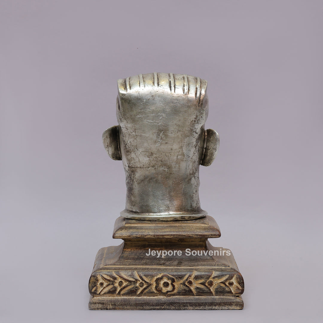 Handcrafted Silver-Plated Brass Shiva Mukhalingam Idol on Wooden Stand