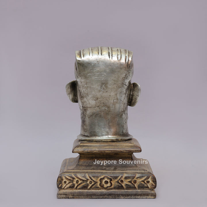 Handcrafted Silver-Plated Brass Shiva Mukhalingam Idol on Wooden Stand