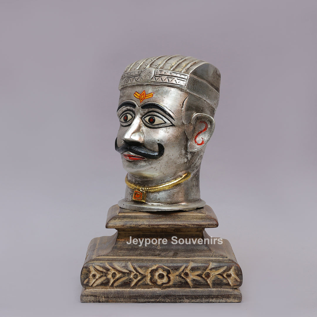Handcrafted Silver-Plated Brass Shiva Mukhalingam Idol on Wooden Stand