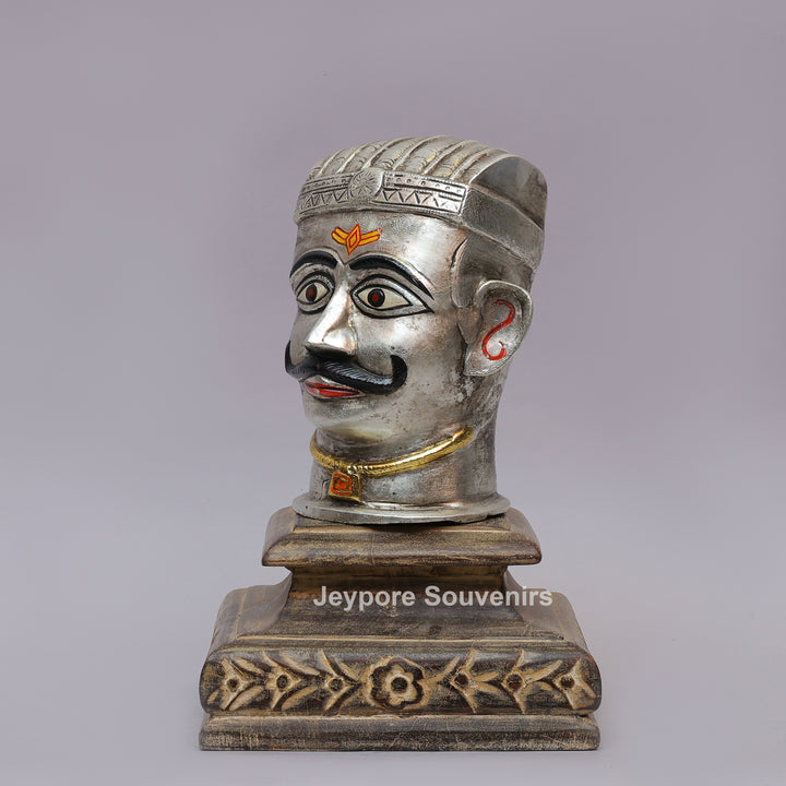 Handcrafted Silver-Plated Brass Shiva Mukhalingam Idol on Wooden Stand