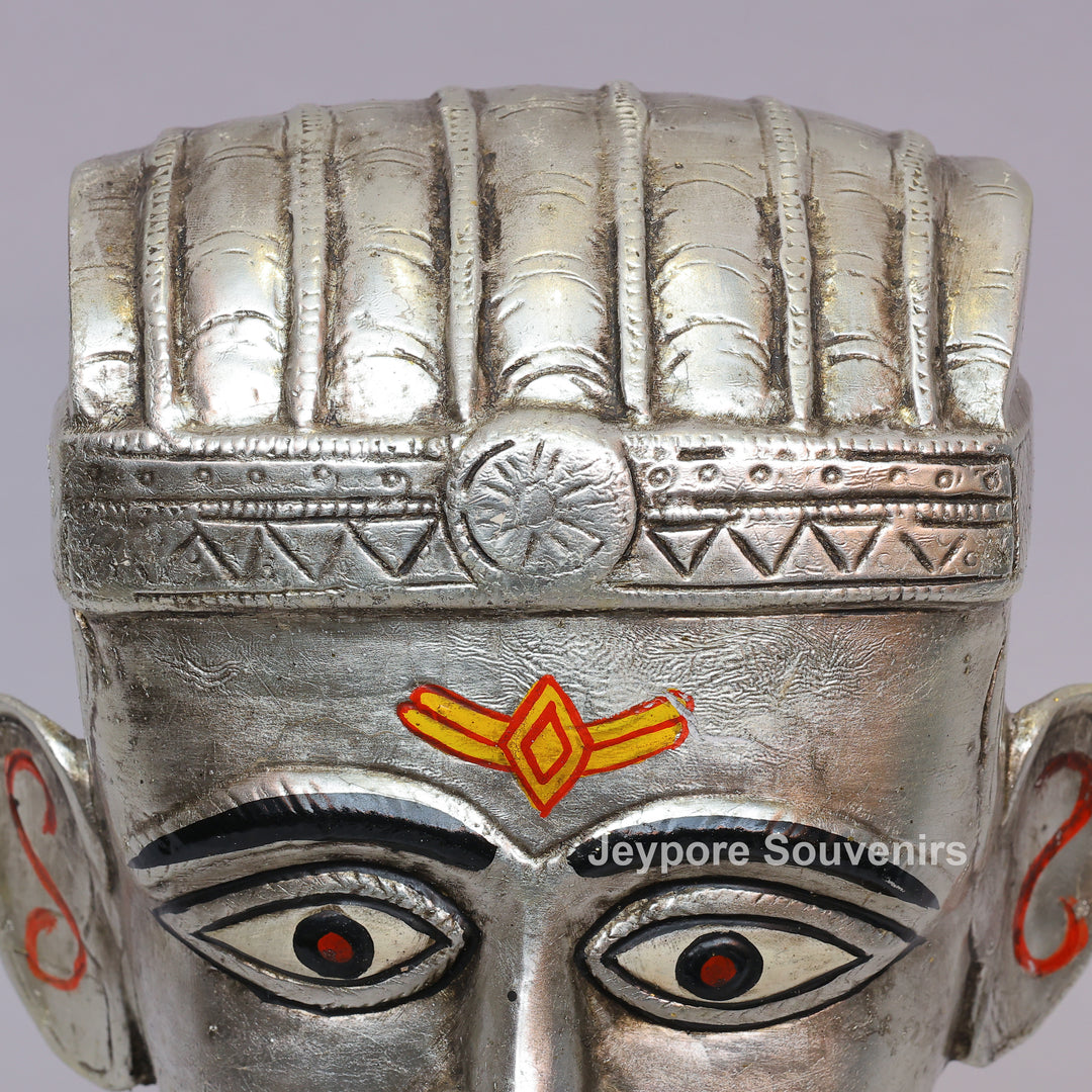 Handcrafted Silver-Plated Brass Shiva Mukhalingam Idol on Wooden Stand