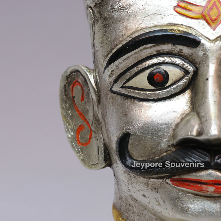Handcrafted Silver-Plated Brass Shiva Mukhalingam Idol on Wooden Stand
