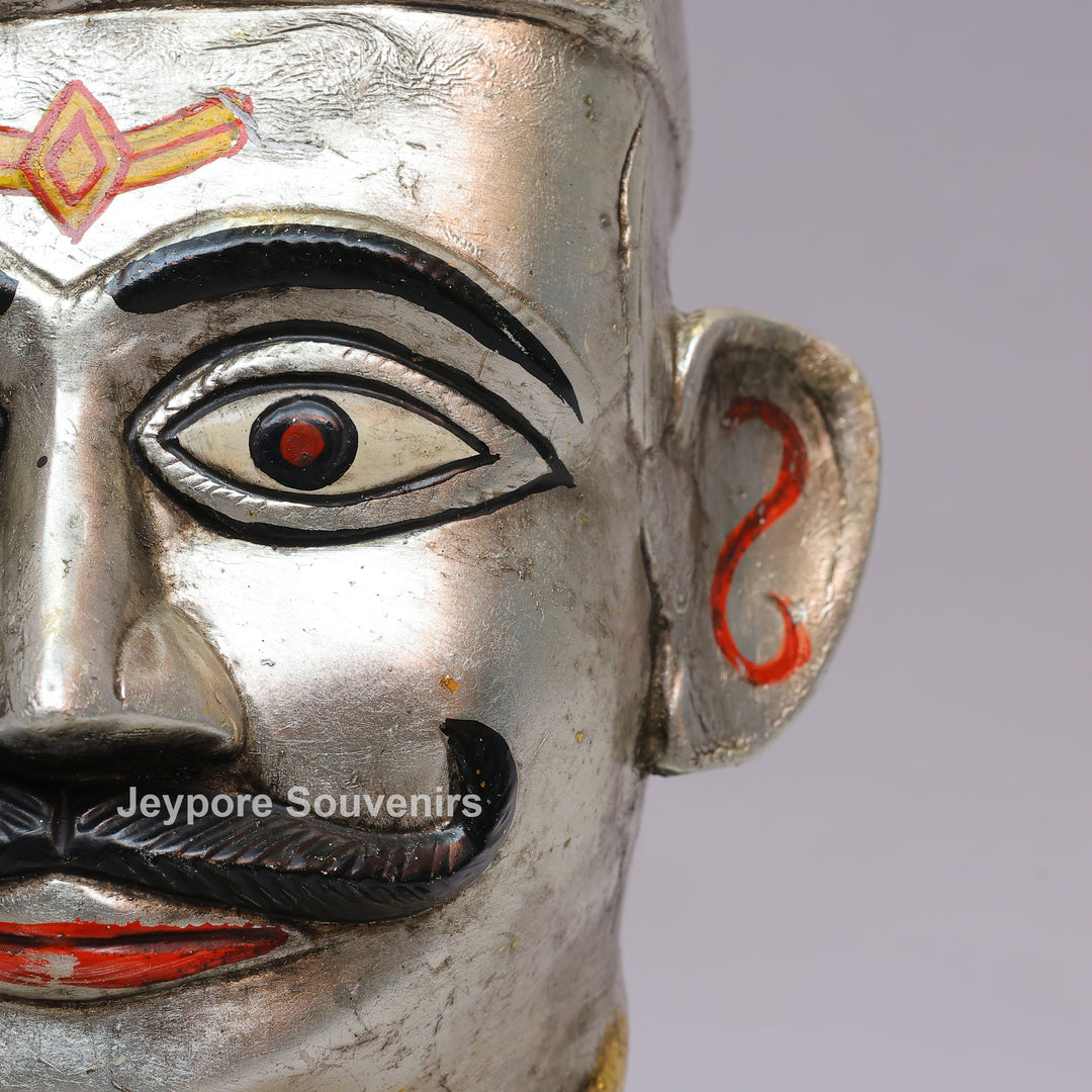 Handcrafted Silver-Plated Brass Shiva Mukhalingam Idol on Wooden Stand