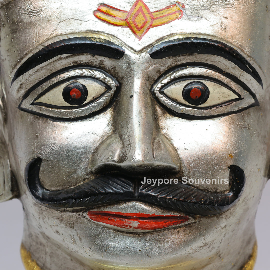 Handcrafted Silver-Plated Brass Shiva Mukhalingam Idol on Wooden Stand