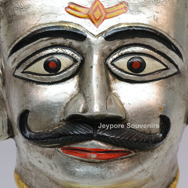 Handcrafted Silver-Plated Brass Shiva Mukhalingam Idol on Wooden Stand