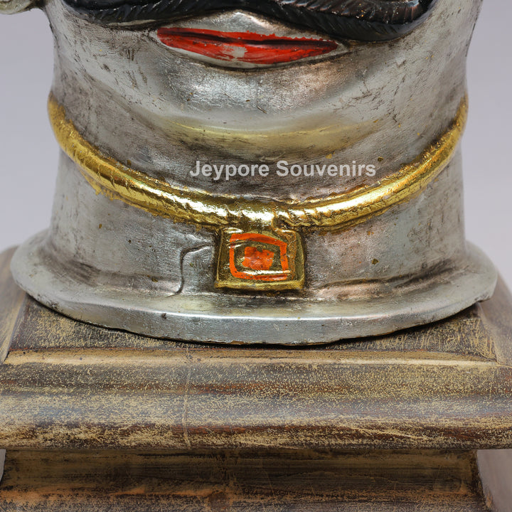 Handcrafted Silver-Plated Brass Shiva Mukhalingam Idol on Wooden Stand
