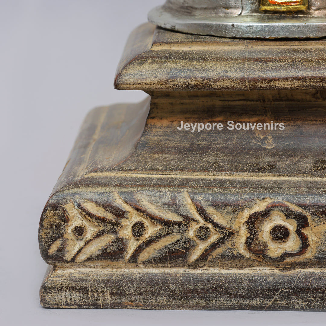 Handcrafted Silver-Plated Brass Shiva Mukhalingam Idol on Wooden Stand