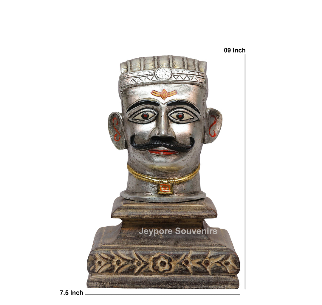 Handcrafted Silver-Plated Brass Shiva Mukhalingam Idol on Wooden Stand