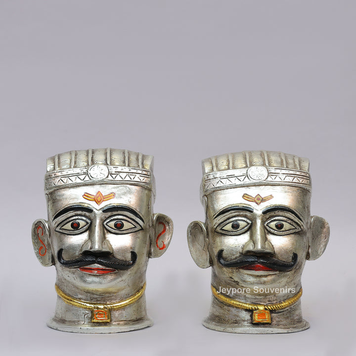 Handcrafted Silver-Plated Brass Shiva Mukhalingam Idol on Wooden Stand