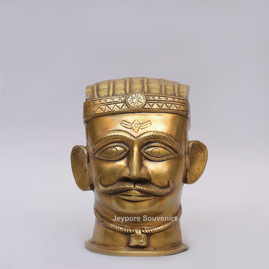 Handcrafted Brass Lord Shiva Mukhalingam Head Sculpture with Engraved Crown