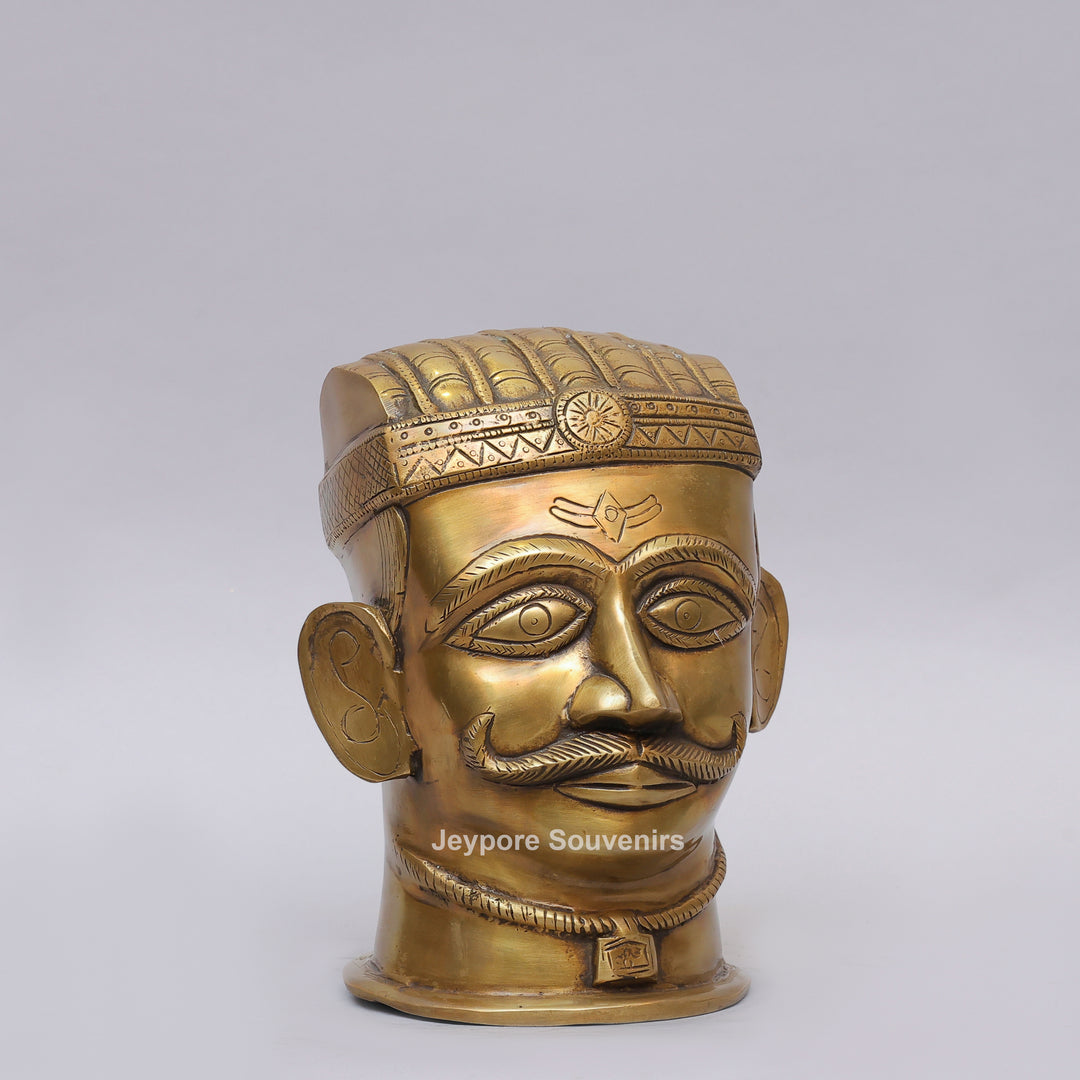 Handcrafted Brass Lord Shiva Mukhalingam Head Sculpture with Engraved Crown