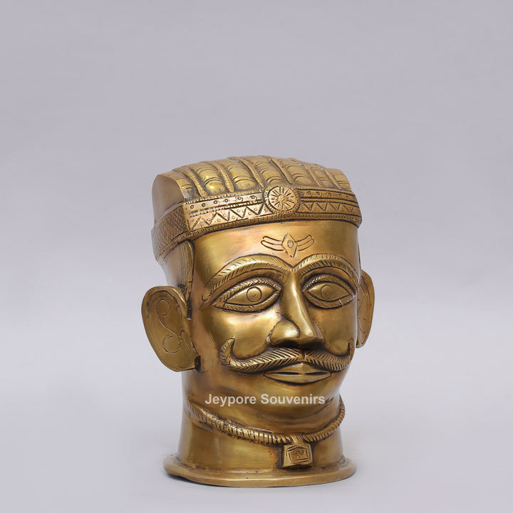 Handcrafted Brass Lord Shiva Mukhalingam Head Sculpture with Engraved Crown