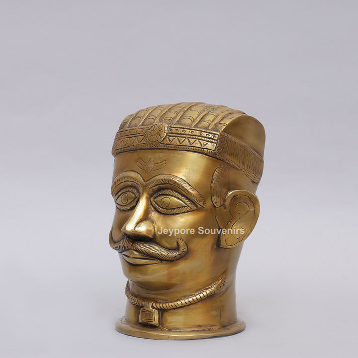 Handcrafted Brass Lord Shiva Mukhalingam Head Sculpture with Engraved Crown