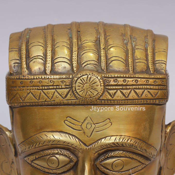 Handcrafted Brass Lord Shiva Mukhalingam Head Sculpture with Engraved Crown