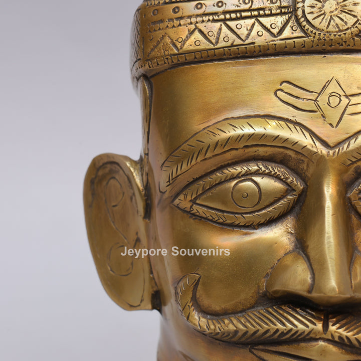 Handcrafted Brass Lord Shiva Mukhalingam Head Sculpture with Engraved Crown