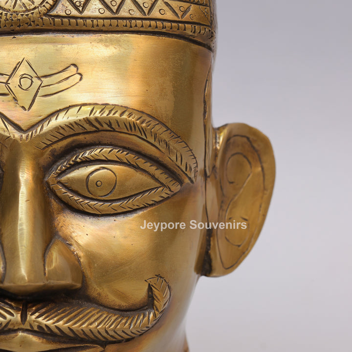 Handcrafted Brass Lord Shiva Mukhalingam Head Sculpture with Engraved Crown
