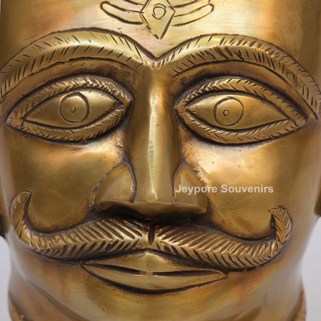 Handcrafted Brass Lord Shiva Mukhalingam Head Sculpture with Engraved Crown