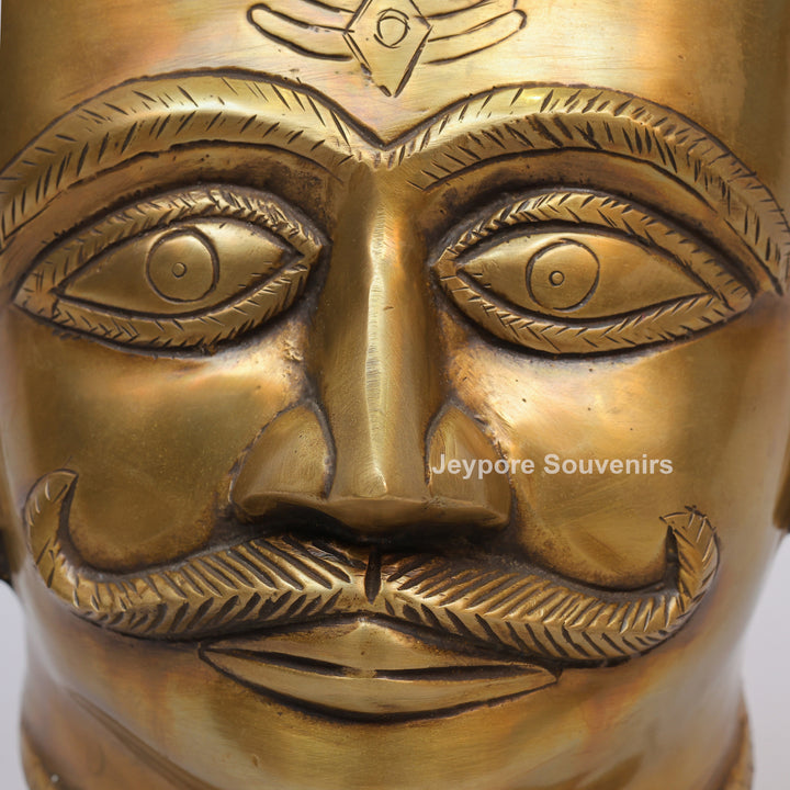 Handcrafted Brass Lord Shiva Mukhalingam Head Sculpture with Engraved Crown