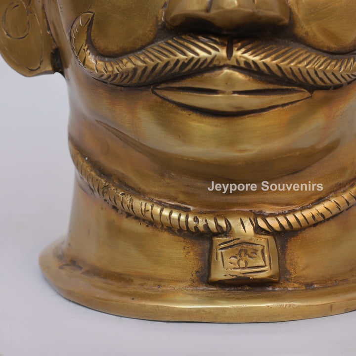 Handcrafted Brass Lord Shiva Mukhalingam Head Sculpture with Engraved Crown