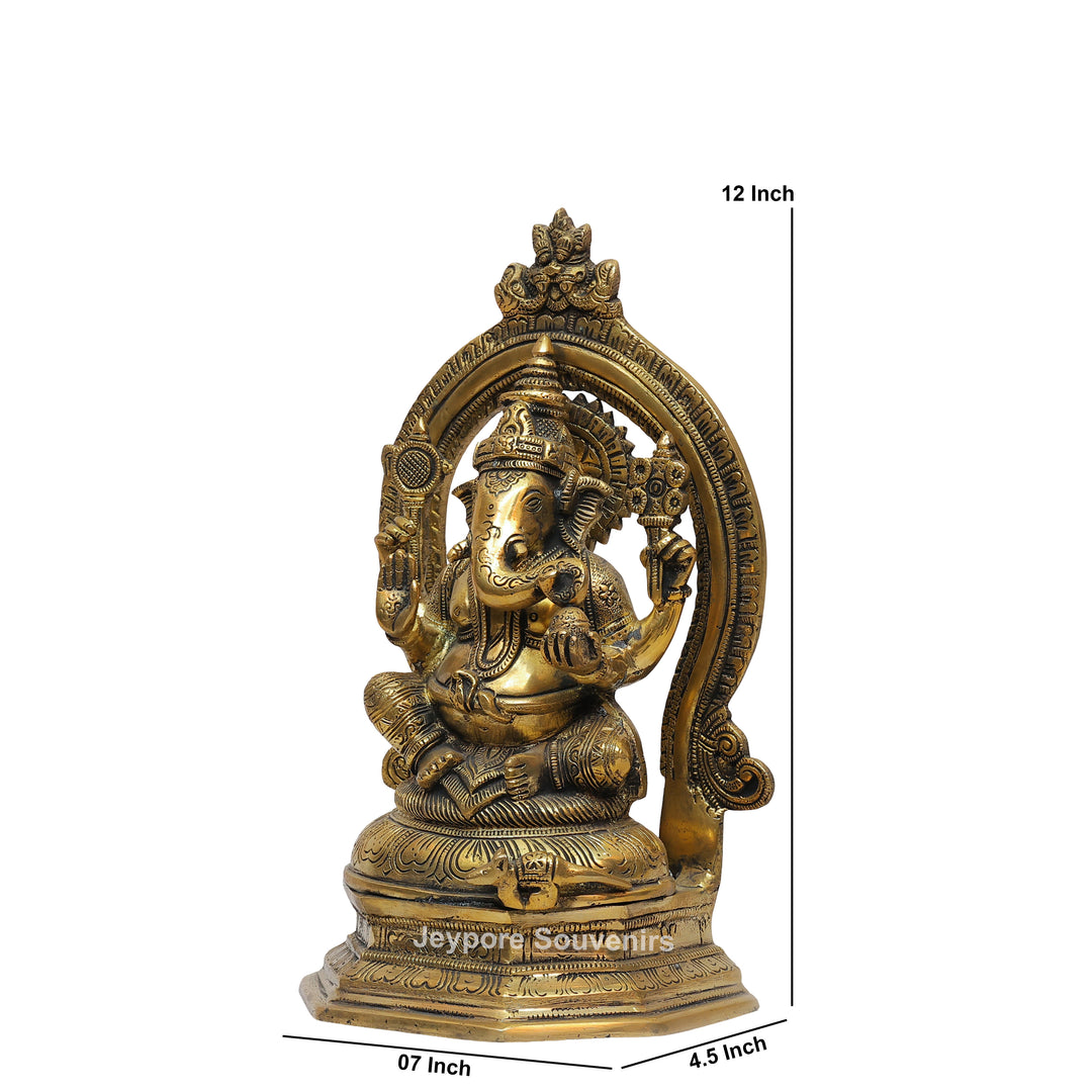 Handcrafted Brass Lord Ganesha Idol with Ornate Prabhavali Arch