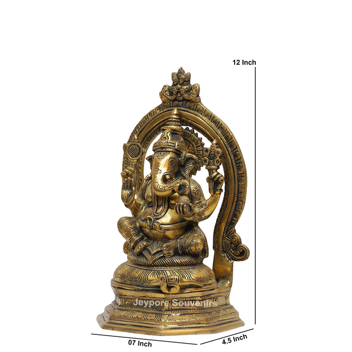 Handcrafted Brass Lord Ganesha Idol with Ornate Prabhavali Arch