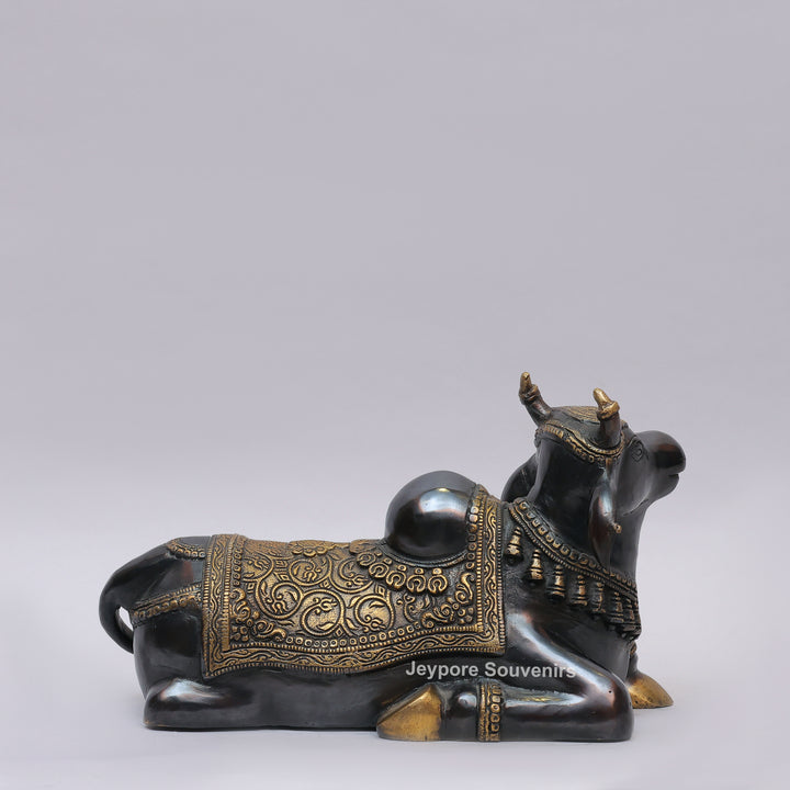 Handcrafted Brass Nandi Statue with Antique Black &amp; Golden Finish