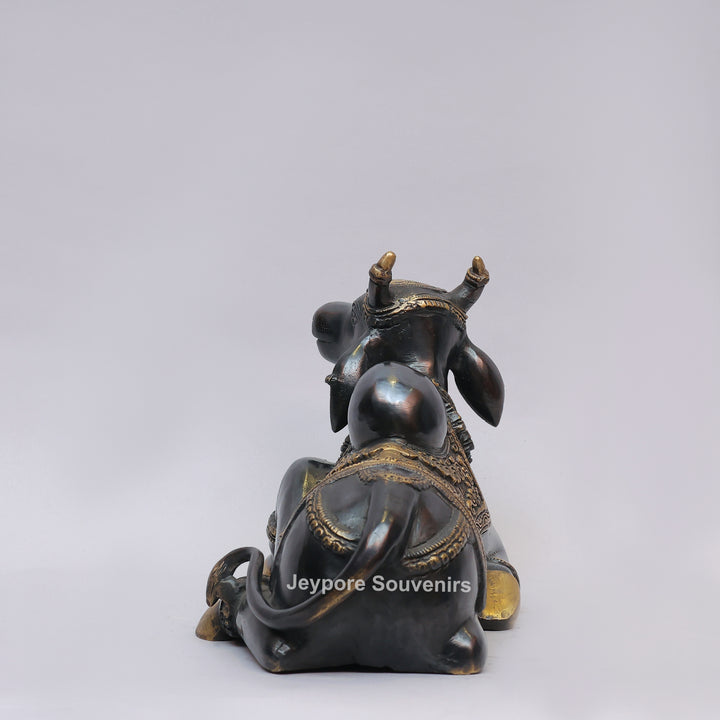 Handcrafted Brass Nandi Statue with Antique Black &amp; Golden Finish