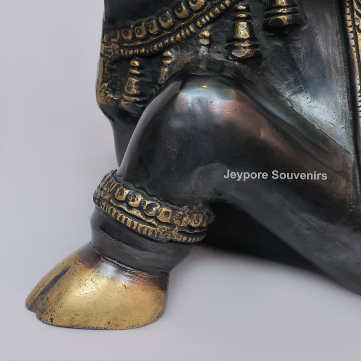 Handcrafted Brass Nandi Statue with Antique Black &amp; Golden Finish
