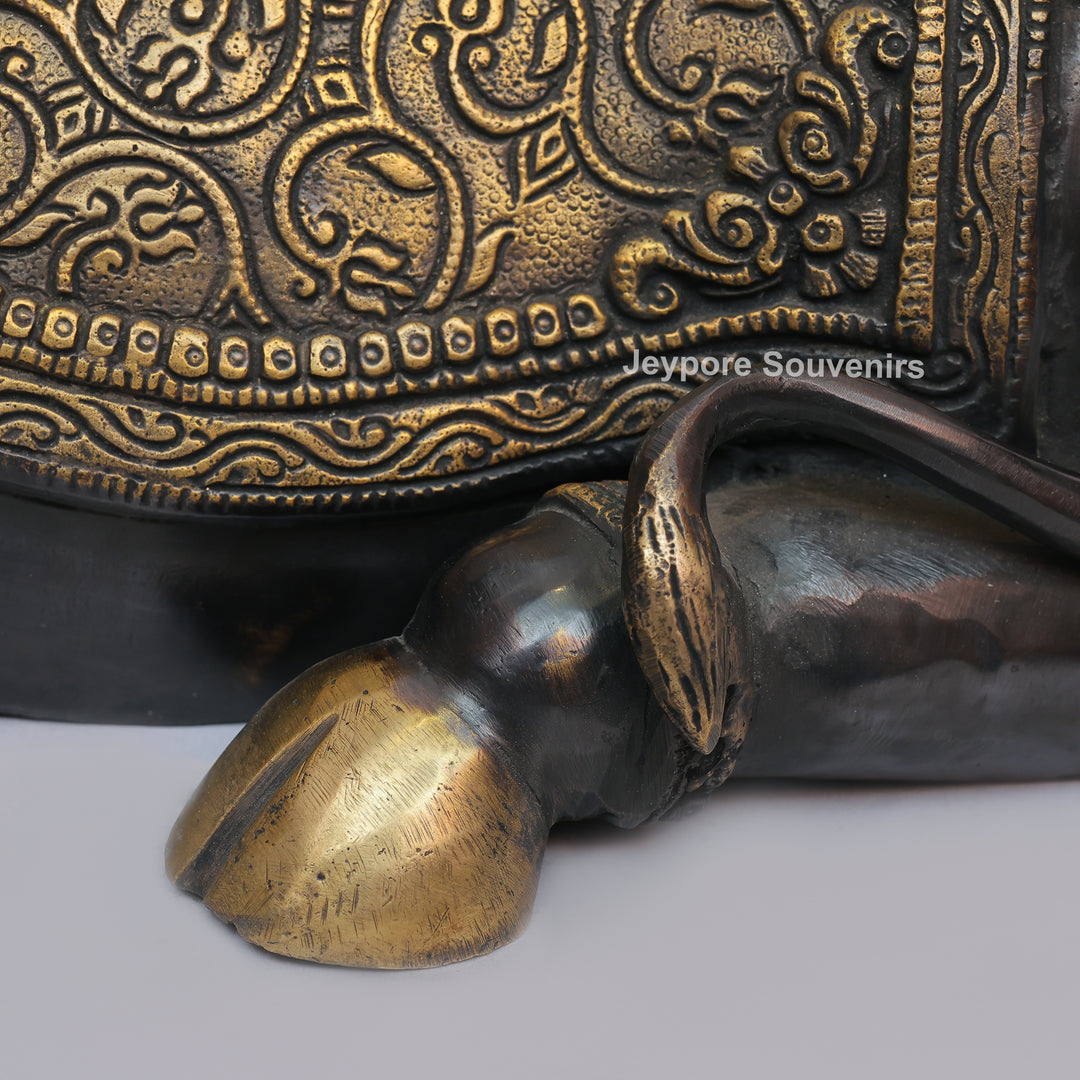 Handcrafted Brass Nandi Statue with Antique Black &amp; Golden Finish