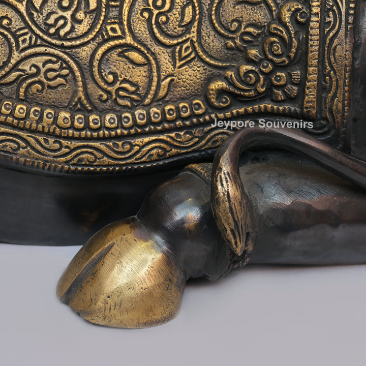 Handcrafted Brass Nandi Statue with Antique Black &amp; Golden Finish