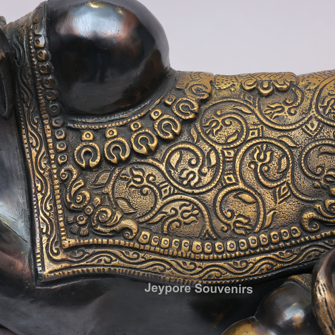 Handcrafted Brass Nandi Statue with Antique Black &amp; Golden Finish