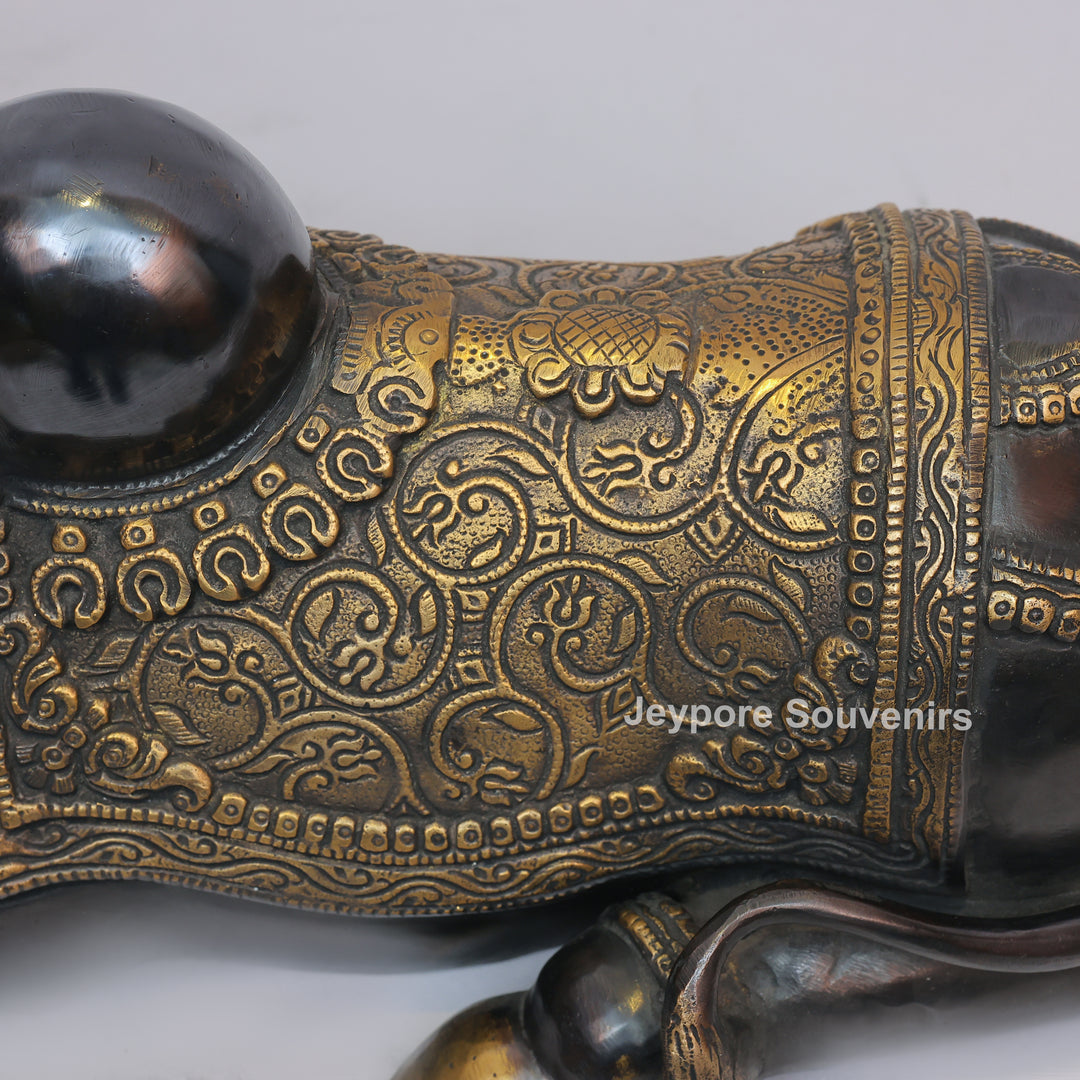 Handcrafted Brass Nandi Statue with Antique Black &amp; Golden Finish