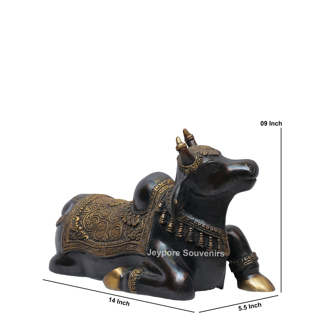 Handcrafted Brass Nandi Statue with Antique Black &amp; Golden Finish
