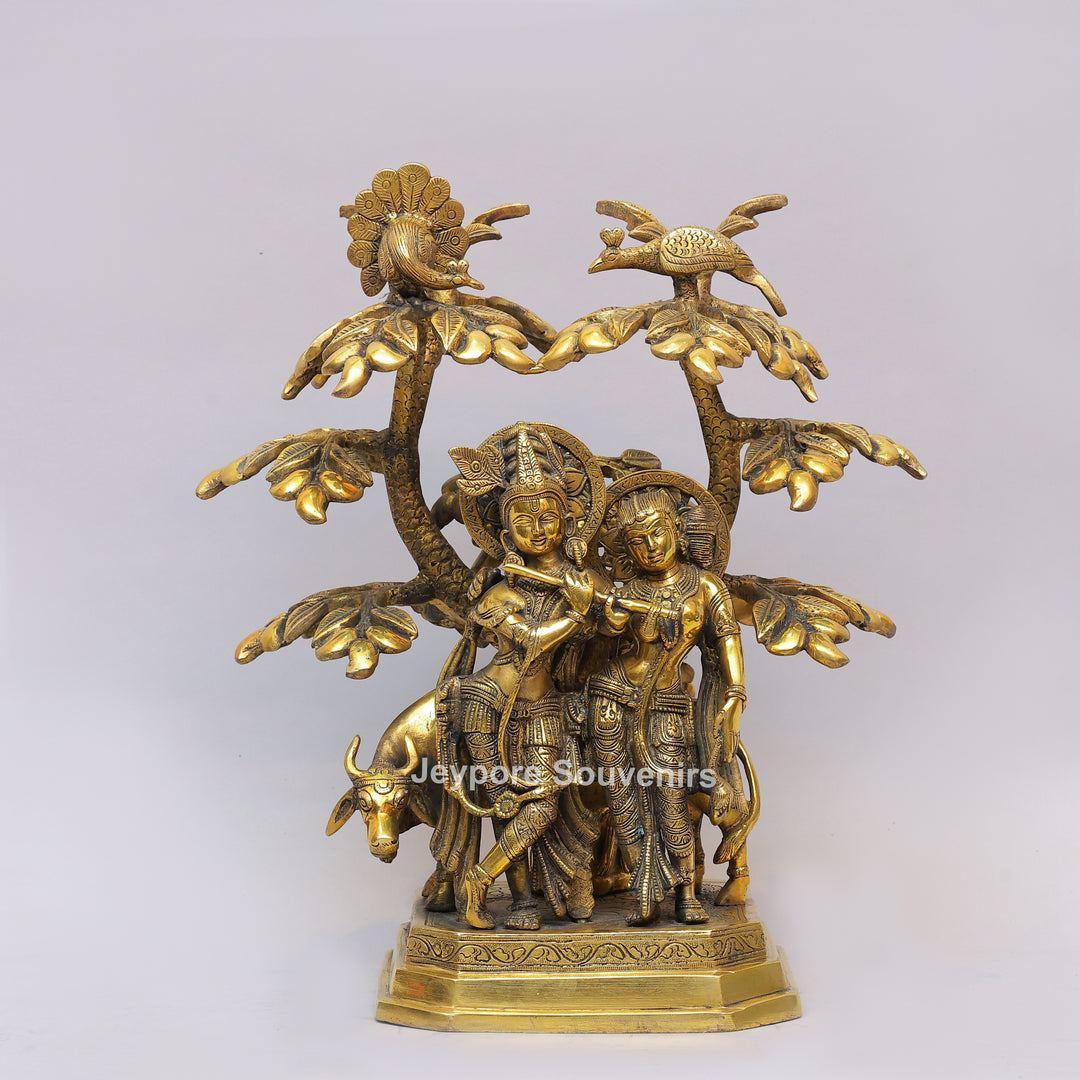 Handcrafted Solid Brass Radha Krishna Statue Under Tree