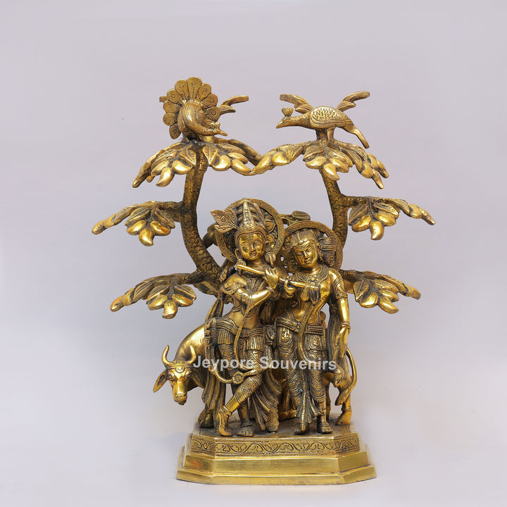 Handcrafted Solid Brass Radha Krishna Statue Under Tree
