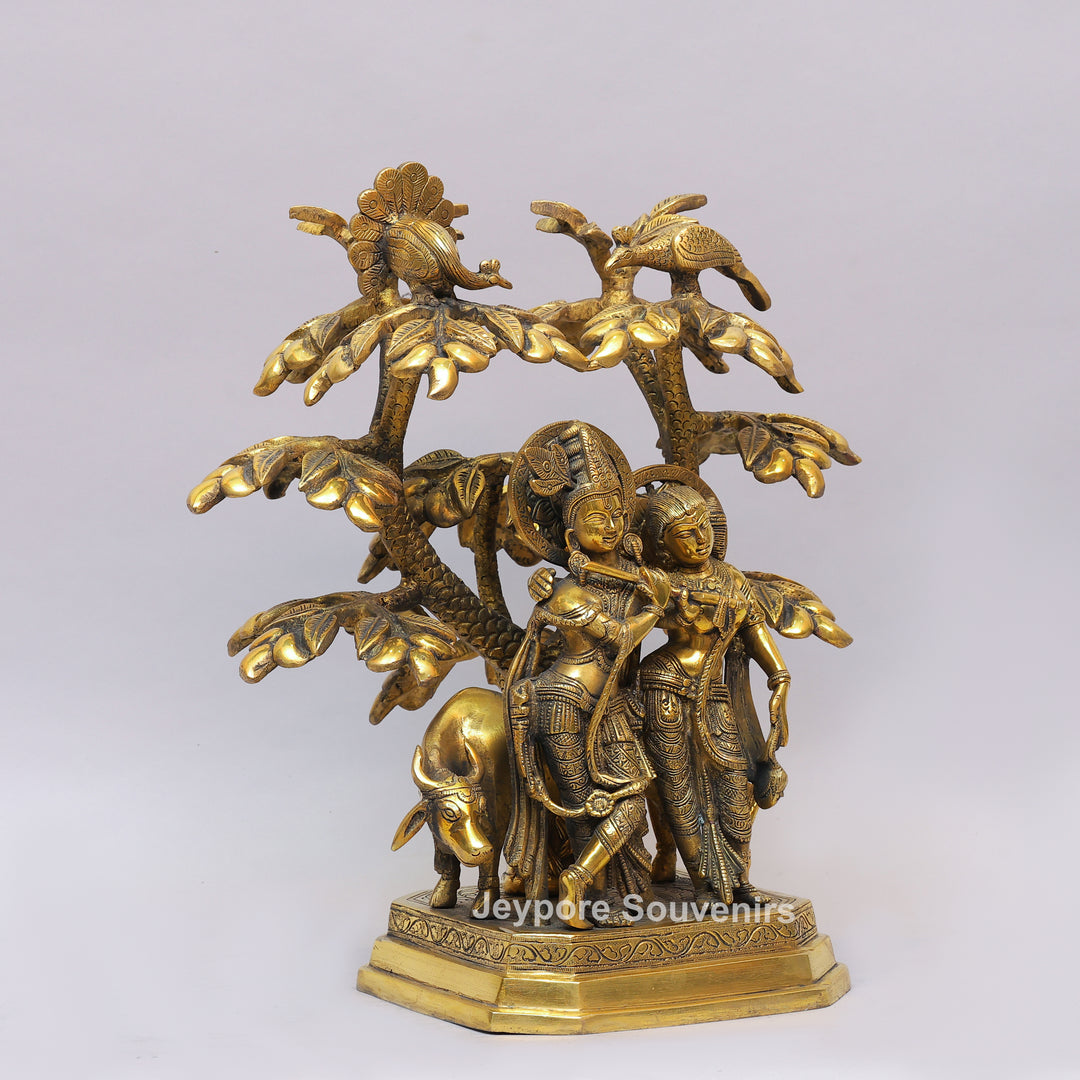 Handcrafted Solid Brass Radha Krishna Statue Under Tree