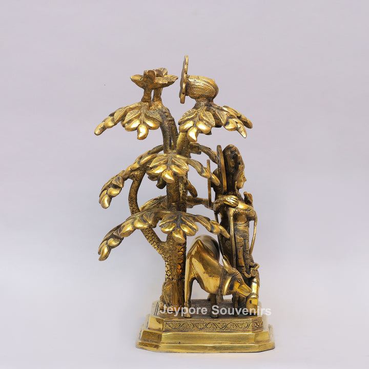 Handcrafted Solid Brass Radha Krishna Statue Under Tree