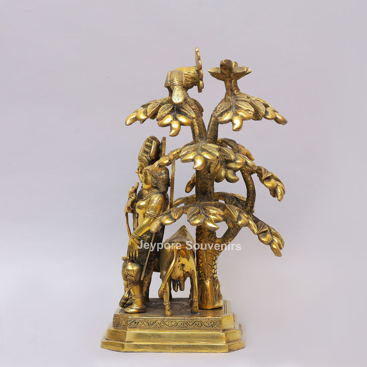 Handcrafted Solid Brass Radha Krishna Statue Under Tree