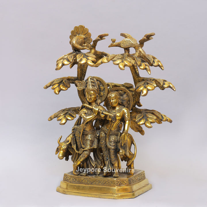 Handcrafted Solid Brass Radha Krishna Statue Under Tree
