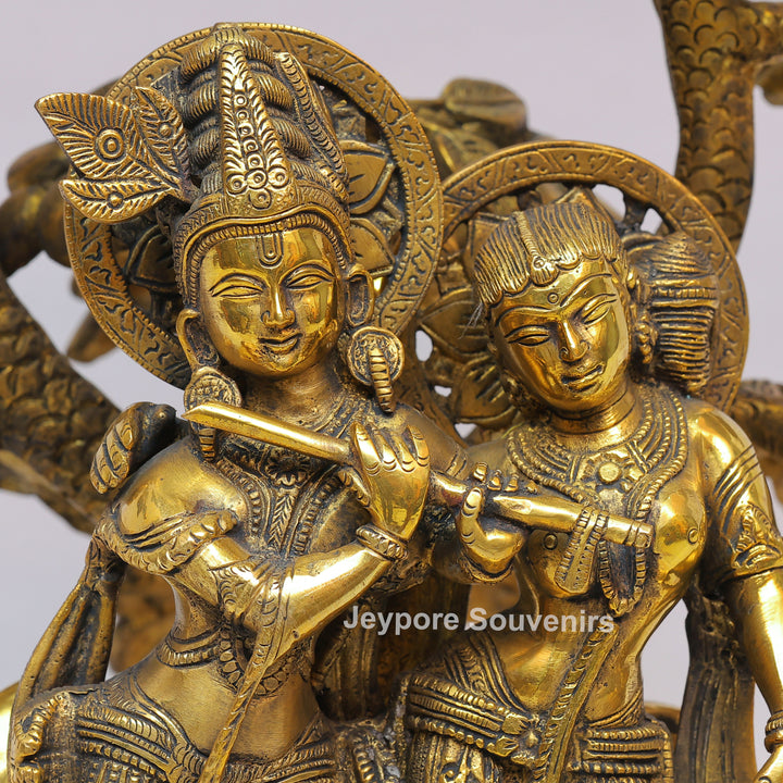 Handcrafted Solid Brass Radha Krishna Statue Under Tree