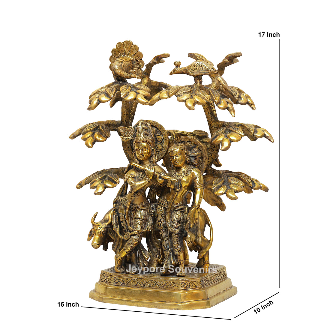 Handcrafted Solid Brass Radha Krishna Statue Under Tree