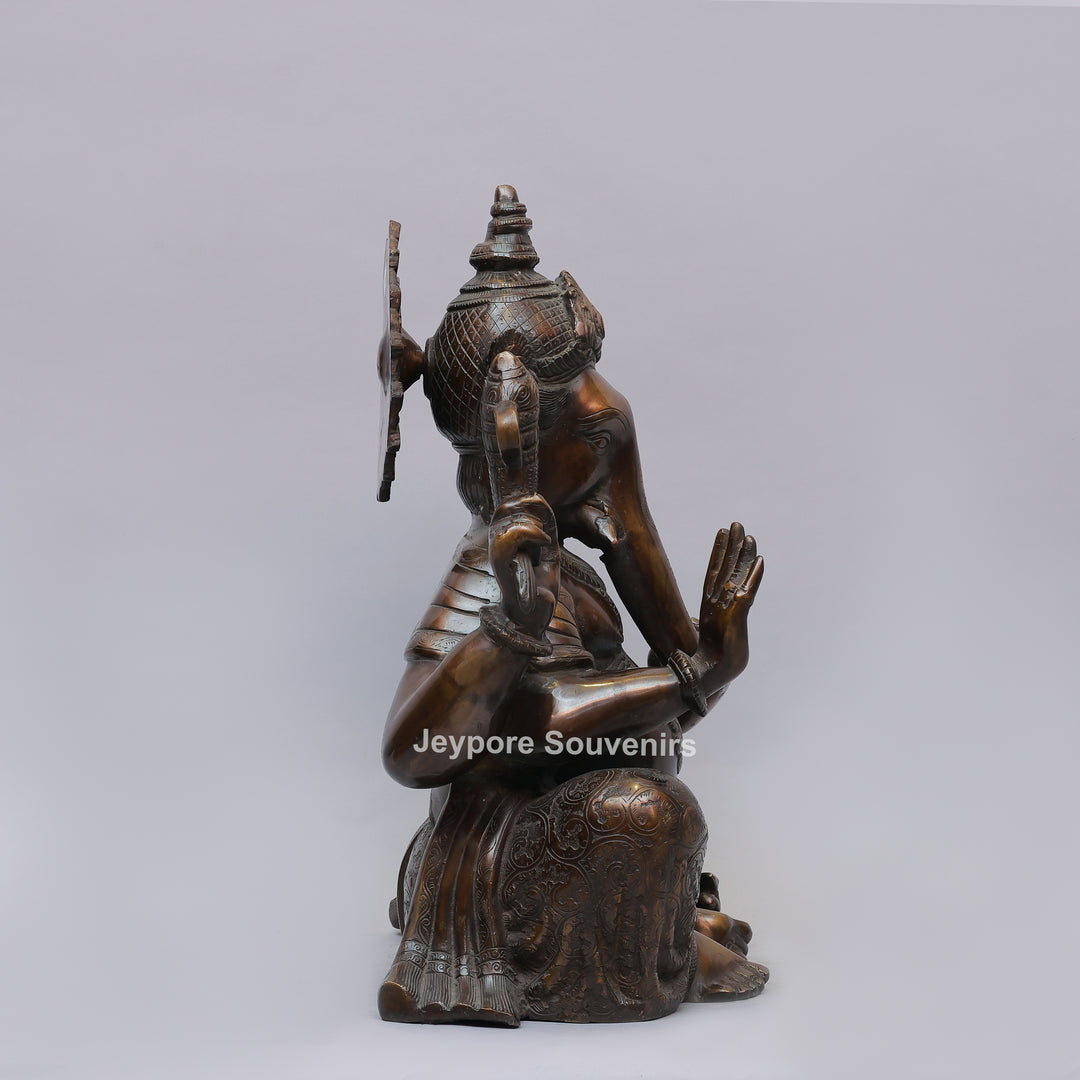 Antique Brass Lord Seated Ganesh Idol with Bronze Patina