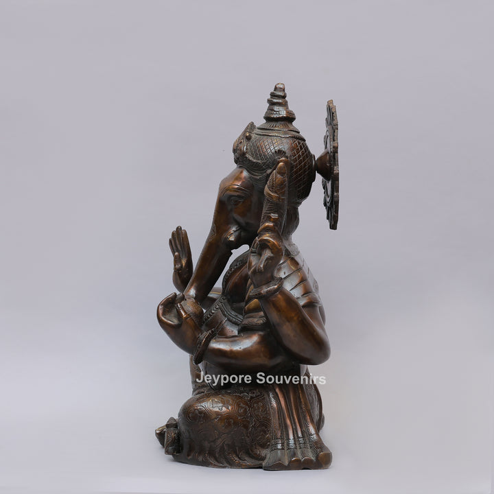 Antique Brass Lord Seated Ganesh Idol with Bronze Patina