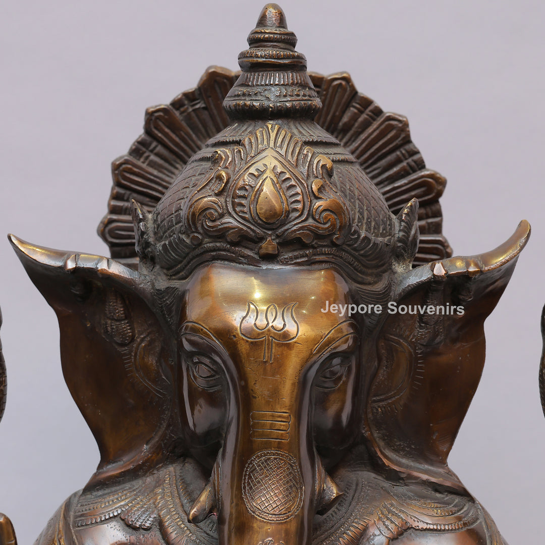 Antique Brass Lord Seated Ganesh Idol with Bronze Patina