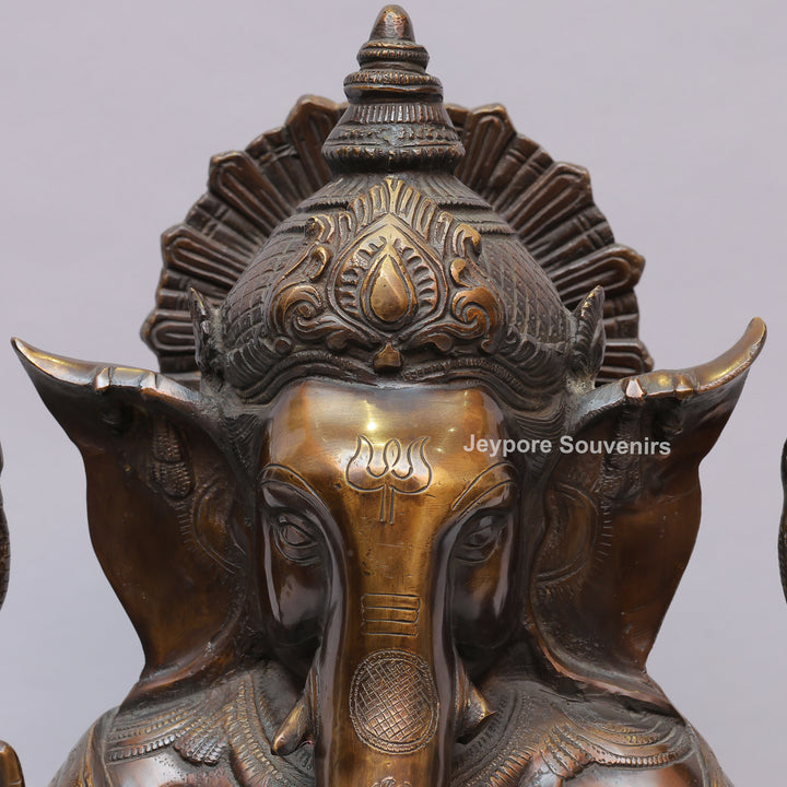 Antique Brass Lord Seated Ganesh Idol with Bronze Patina