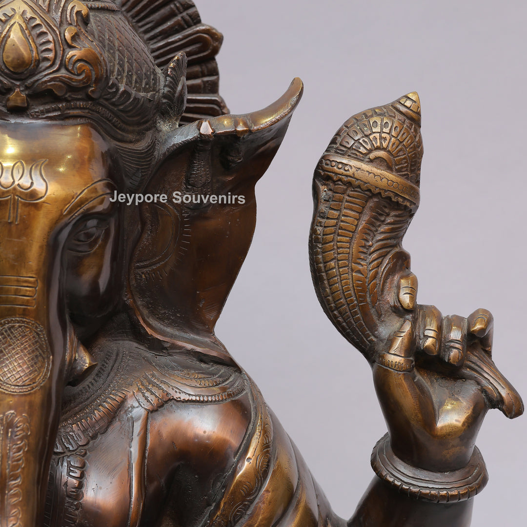 Antique Brass Lord Seated Ganesh Idol with Bronze Patina